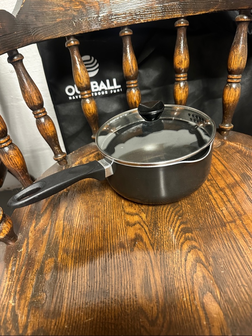 Black Nonstick Saucepan with Glass Lid - Unbranded